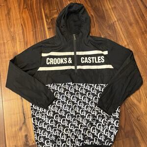 Crooks & Castles Hooded Wind Breaker Jacket Black / White Size M